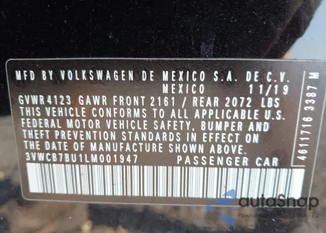 2020 Volkswagen Jetta 1.4T R-Line/1.4T S/1.4T Se z USA, uszkodzony, nr VIN 3VWCB7BU1LM001947